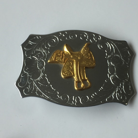 Vintage Western Saddle Horse Rider Belt Buckle - Etsy display picture 3
