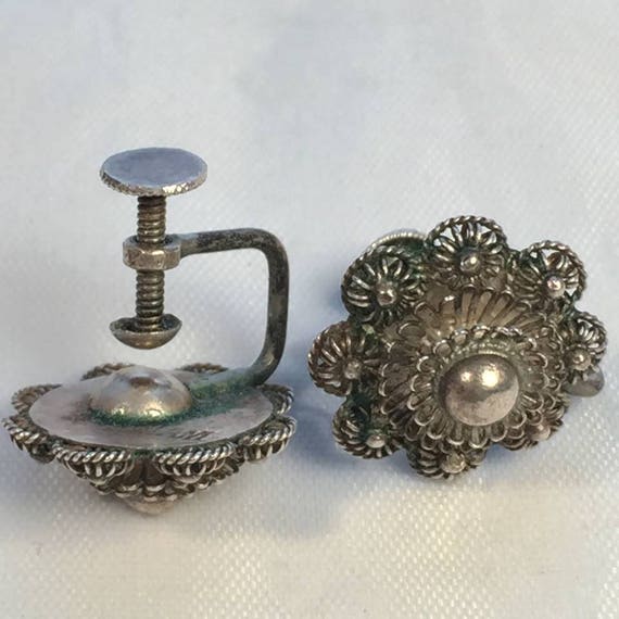 Antique Earrings Sterling Silver Earrings Filigre… - image 4