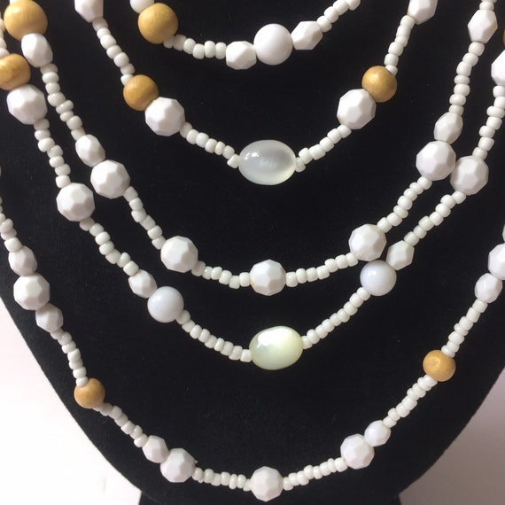 Multistrand White Boho Beaded Necklace, Opaque Be… - image 4