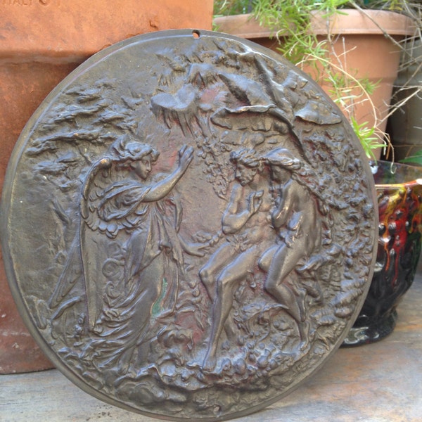 Jardín del Edén Antiguo Bronce Fundido Principios de 1900 Decoración de Pared Arte de Jardín