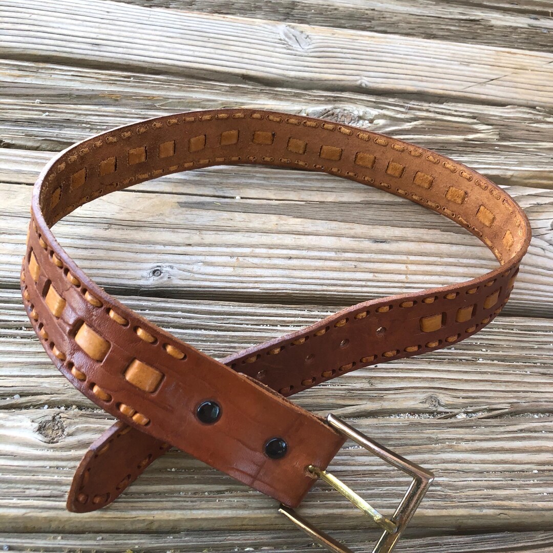 Vintage Handmade Brown Leather Belt Size 31 to 36 Belt Mens 