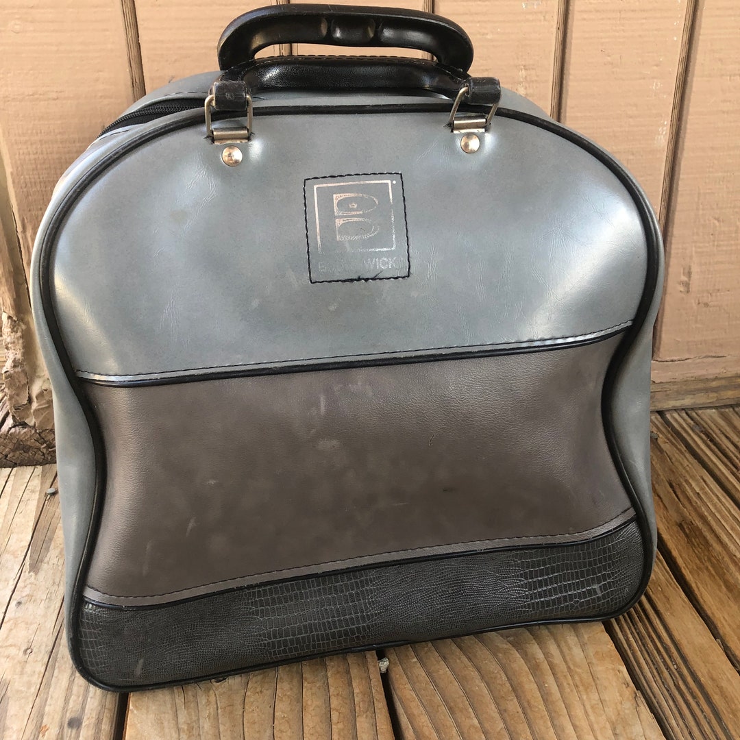 Vintage Black and Grey Leather Vinyl Retro Wire Frame Bowling Ball Bag