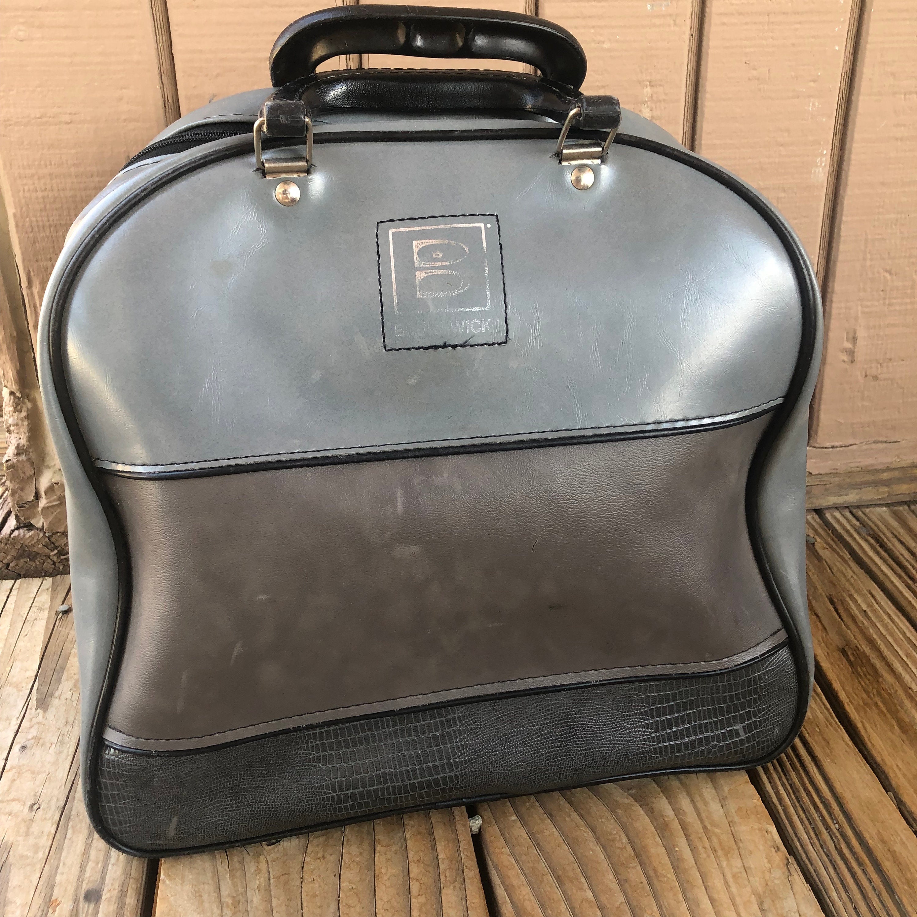 Vtg Brunswick Maroon Black Grey Single Bowling Ball Bag Vinyl Faux