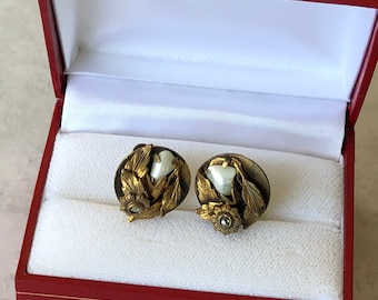 Art Deco Great Gatsby Pearl Marcasite Round Screw Back Earrings