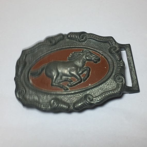 Boucle De Ceinture Vintage Années 70 - Style Western Cheval - Métal - Fabriqué Aux USA