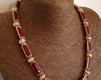 On Sale Retro Red Lucite Rhinestone Necklace Rockabilly Vintage Jewelry