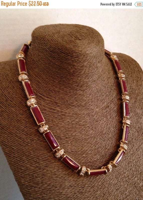 On Sale Retro Red Lucite Rhinestone Necklace Rocka