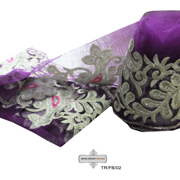 Sewing Trim Net Sari Border Craft Embroidered Purple Trim Handmade Dress Lace Sewing Lace 1 YD /  Ribbon / Trim Free Shipping TR/FB/02