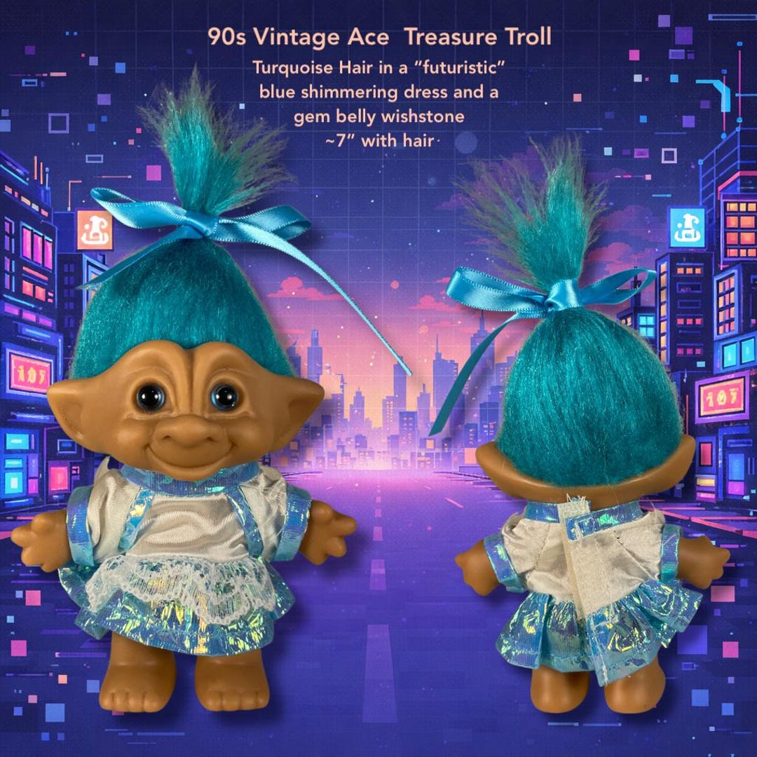 Trolls ドール Vintage Ace Treasure Troll Doll With Gem Belly Wishstone Early 90s