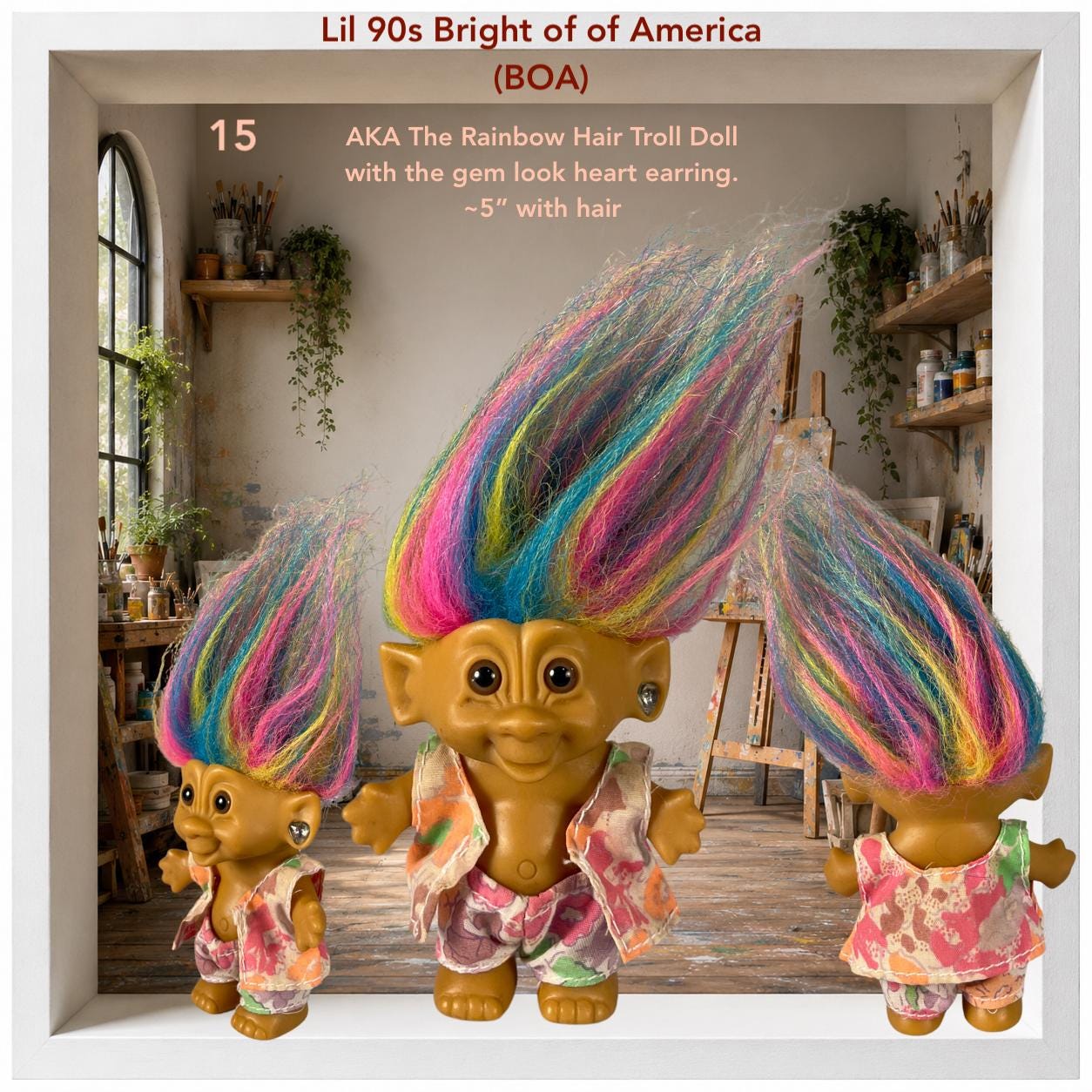 【レトロ】カラフル ジャンボベアー Best of Brands! L M Vintage 90s Bright of America Rainbow Troll Doll With Gem Earring