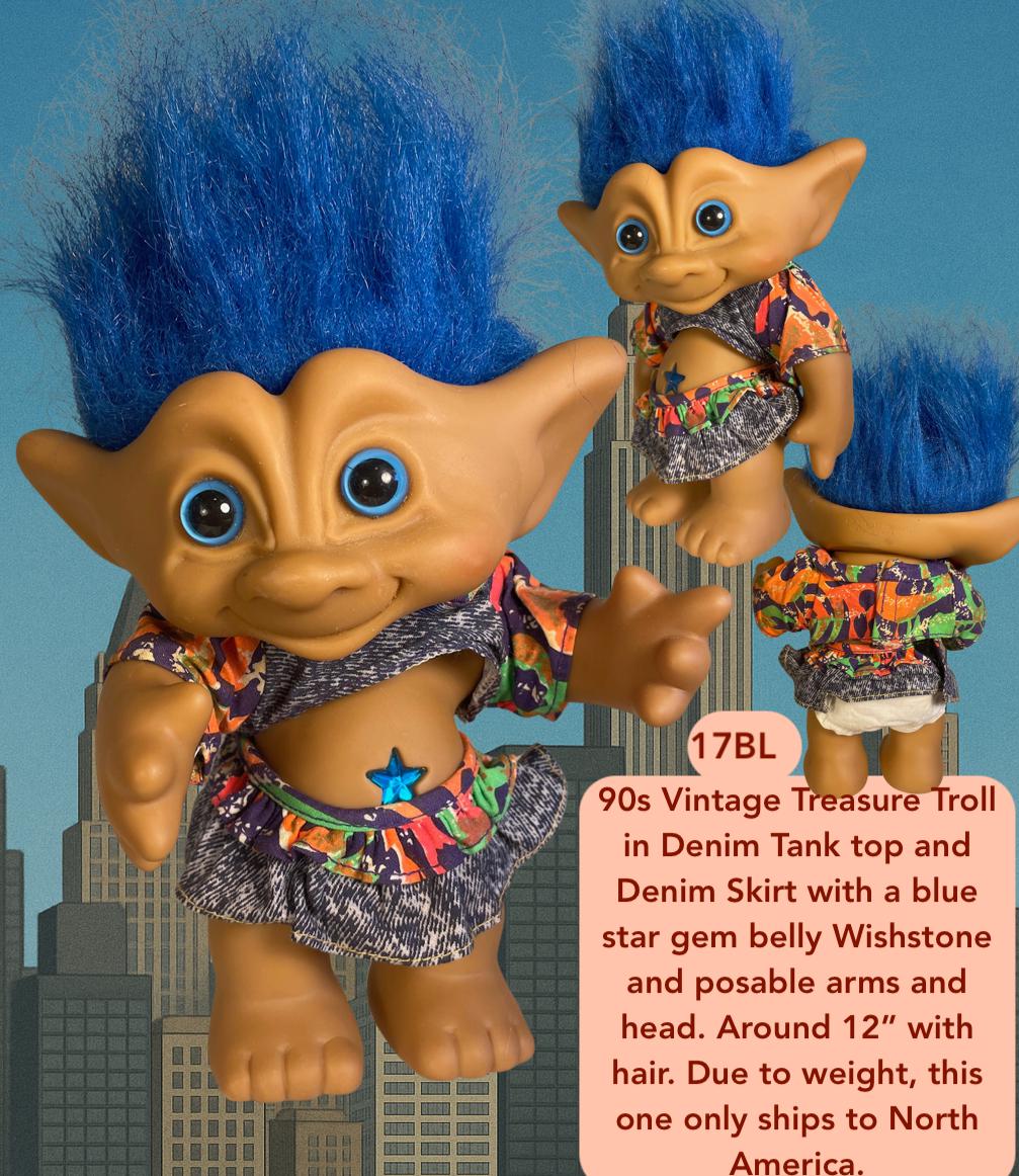 Vintage 90s Troll Doll – Big 10 Inch Russ Berrie, Treasure Trolls