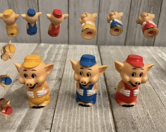 Collections of 80s 70s Walt Disney Minis, pencil toppers, and others: Three Little Pigs, Donald Duck, Mickey, Goofy | YOU Choose
