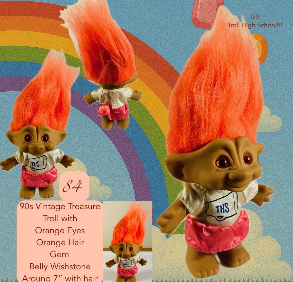 Vintage Ace Treasure Troll Doll With Gem Belly Wishstone Early 90s