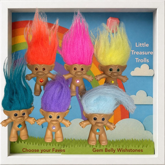 Little Vintage Treasure Troll Doll - Small 5" with Gem Belly Wishstone | 90s Toys