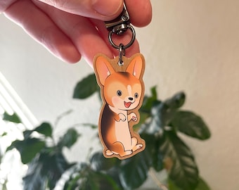Portachiavi in legno a forma di cane CORGI da 2"