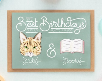 Cats & Books Best Birthday Card - Gift for a Crazy Cat Lady, Book Lover, Cat Lover or Mom, Book Addict, Bookworm, Librarian or Reader