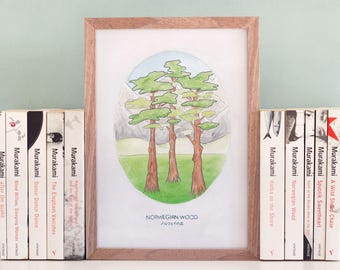Haruki Murakami Norwegian Wood Wall Art Print - Bookish Literary Gift for Book Lover, Bibliophile, Librarian Bookworm of Japanese Literature
