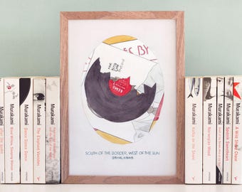 Haruki Murakami South of the Border West of the Sun Wall Art Print - Bookish Literary Gift for Book Lover, Bibliophile Librarian or Bookworm