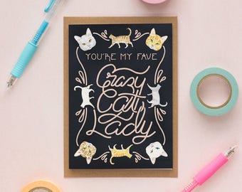 Crazy Cat Lady Friendship, Happy Birthday or Cat Greeting Card or Gift for a Best Friend Cat Lover, Cat Lady or Girlfriend