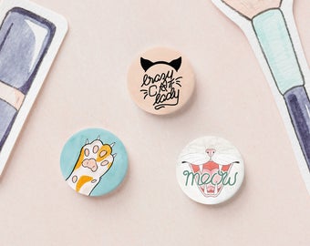 3 Cute Cat Badges / Brooch / Pin, Great Gift & Accessories for a Crazy Cat Lady, Cat Lover, Cat Owner or Cat Mom's Birthday