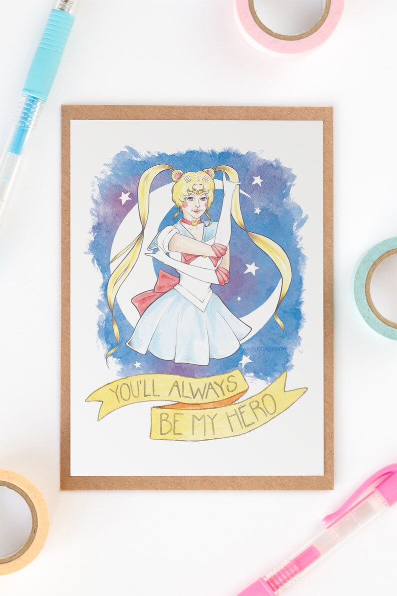 sailor moon galentines day birthday or best friend card art print for