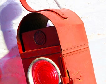 Scarlett Red Vintage Urban Upcycled Industrial Yellow Road Workers / Railway Signalling Electric Bulb Wired(or candle holding) Lantern