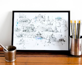 Clapham Art Print, London Illustration, Whimsical Drawing (A4)
