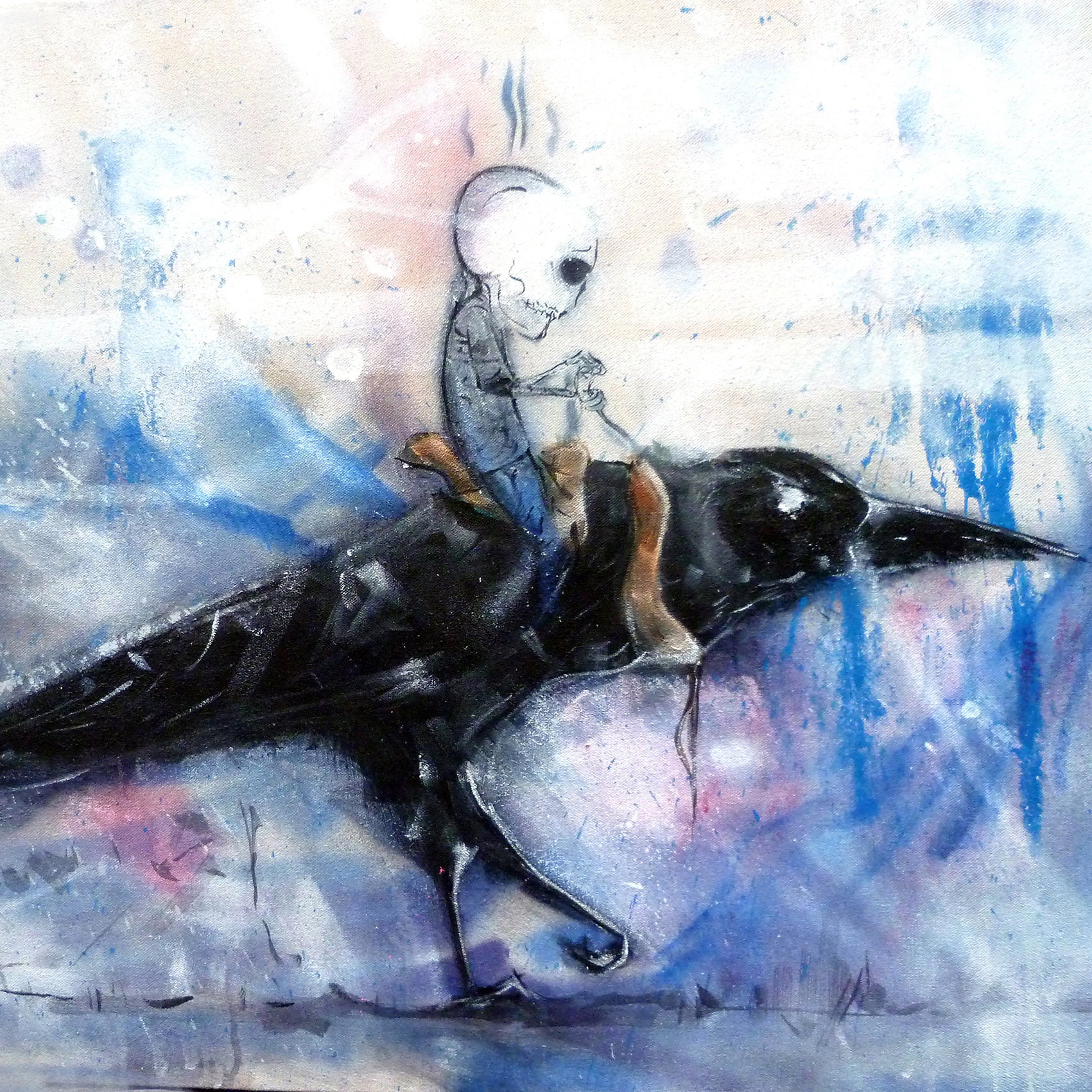 Raven Rider Raven Rider esqueleto imprimir tamaño A4 pintura de cuervo - Etsy España