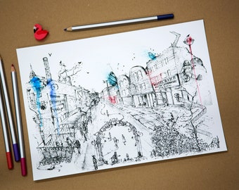 Brick Lane Print A4 size (8.27 × 11.69 inches), London illustration,East London, Travel , London gift, London art print, city, drawing
