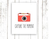 Camera Art Print with Quote - Printable Digital File - Instant Download - Capture the Moment - Coral Art Print