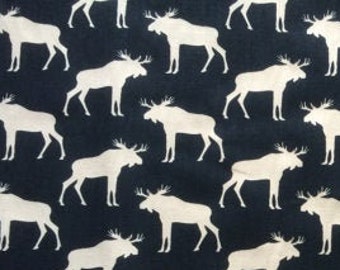 Cotton Canvas Fabric navy white Moss Deer Modern Scandinavian Design Fabric Kids Fabric Scandinavian Design Scandinavian Textile