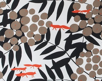 Cotton Canvas Fabric beige black brown orange Foxes Modern Scandinavian Design Fabric Kids Fabric Scandinavian Design Scandinavian Textile