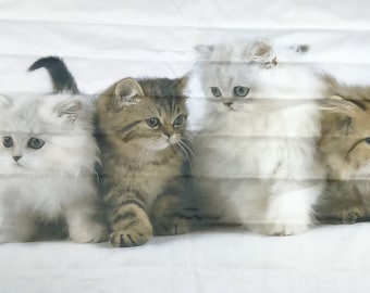 Tela blanca gatos grandes gatitos Tela animal EXTRA GRANDE 59"x80" 149 x 204 cm Tela de algodón moderna Diseño escandinavo Textil escandinavo