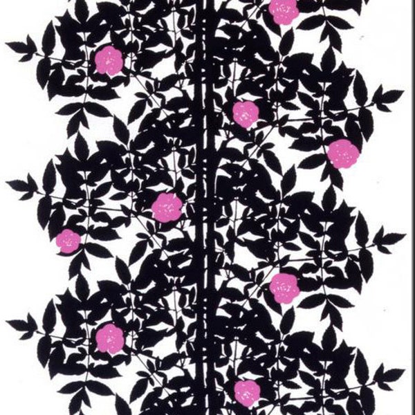 Marimekko fabric white dark navy blue tree pink flowers Rosewood Cotton Fabric Scandinavian Design Scandinavian Textile Marimekko Ruusupuu