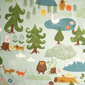 Fabric pale blue forest and Animals fabric Cotton Fabric Kids Fabric Scandinavian Design Scandinavian Textile image 2