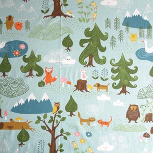 Fabric pale blue forest and Animals fabric Cotton Fabric Kids Fabric Scandinavian Design Scandinavian Textile image 1