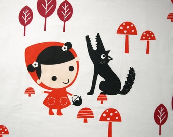 Fabric Red Hood and wolf in the forest Cotton Fabric Kids Fabric Scandinavian Design Scandinavian Textile