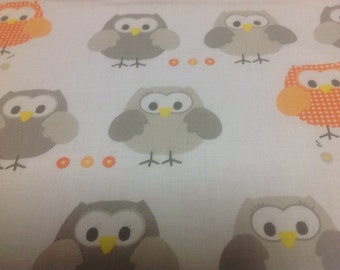 OWL cotton Fabric white orange brown Owls Cotton Fabric Kids Fabric Europe Design Kids Textile