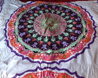 Tela blanca morada roja verde abstracta flores Mandala Floral Tela de algodón Tela infantil Diseño escandinavo Textil escandinavo