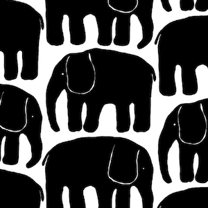 Fabric white black retro Elephants Cotton Fabric Kids Fabric Scandinavian Design Scandinavian Textile