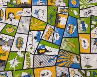 Fabric cotton green yellow blue black white cartoon Comics Superhero Cotton Fabric Kids Fabric Scandinavian Design Scandinavian Textile