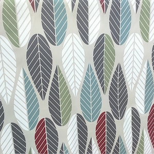 Cotton Canvas Fabric beige teal white green red grey Leaves Modern Scandinavian Design Kids Fabric Scandinavian Design Scandinavian Textile