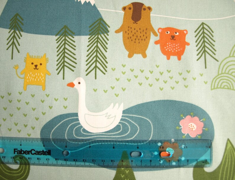 Fabric pale blue forest and Animals fabric Cotton Fabric Kids Fabric Scandinavian Design Scandinavian Textile image 3