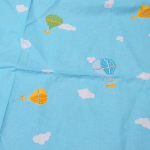 Fabric blue sky white clouds yellow blue green pink air balloons fabric Cotton Fabric Kids Fabric Scandinavian Design Scandinavian Textile