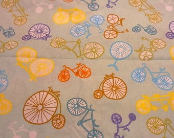 Fabric blue brown yellow orange bicycles  Kids Modern Design Cotton Fabric House textilies Fabric Scandinavian Design Scandinavian Textile