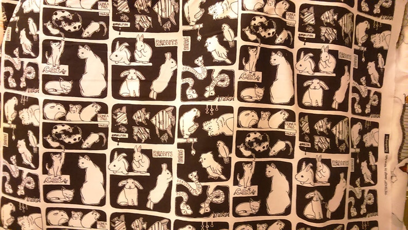 Fabric White Black Animals Cartoon Comics Fabric Modern Design Cotton ...