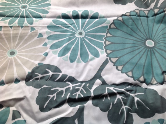 Stoff weiß petrol grün beige Blumen Blumen Baumwollstoff