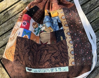 Proper Patchwork Project Bag for knitting or crocheting / Wash Bag