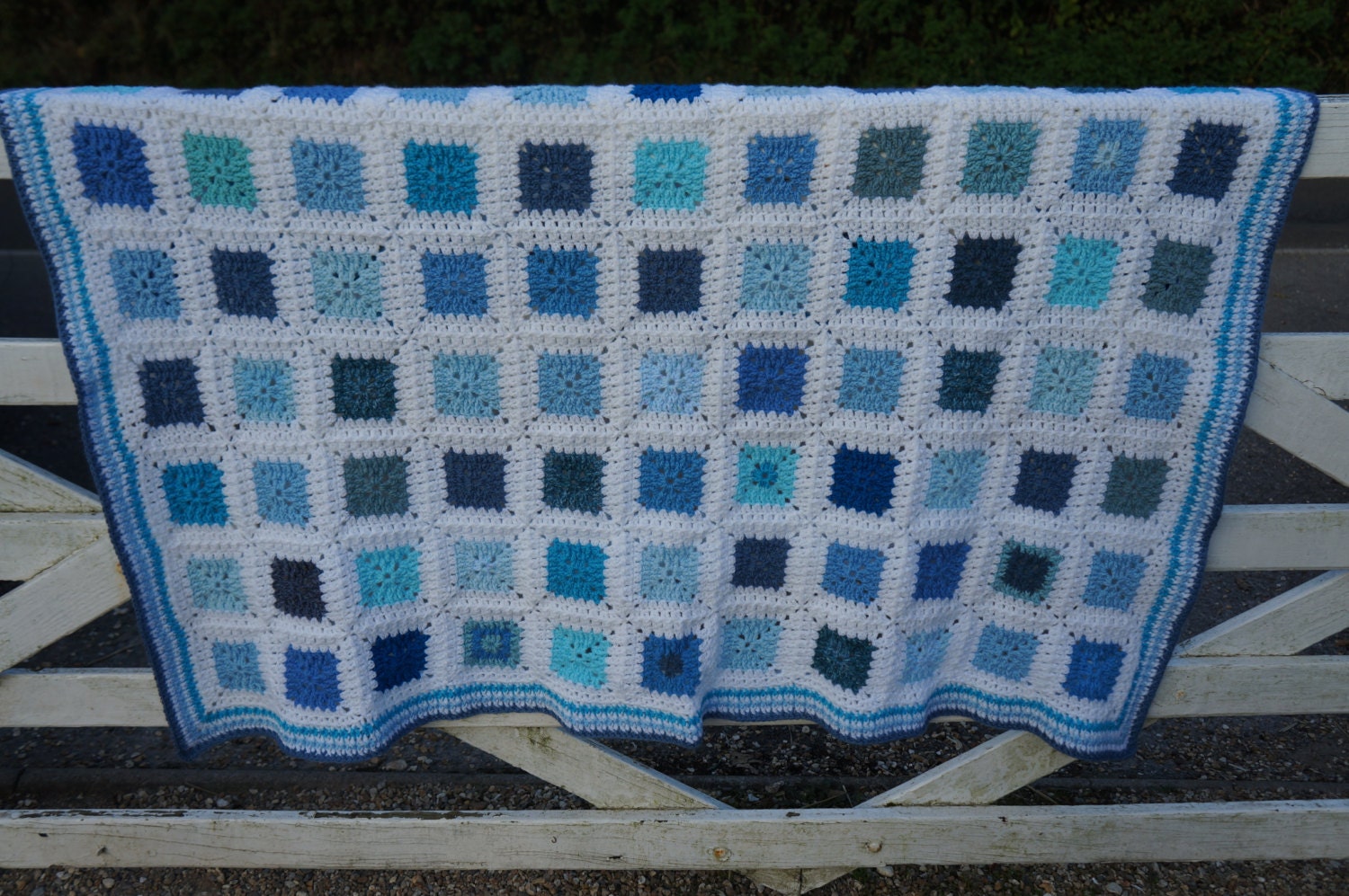 Crochet Afghan Blanket Blue and White 53 X 44 Handmade Throw Etsy UK