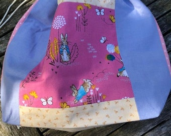 Peter Rabbit Patchwork Drawstring Project Bag for knitting or crocheting / Wash Bag
